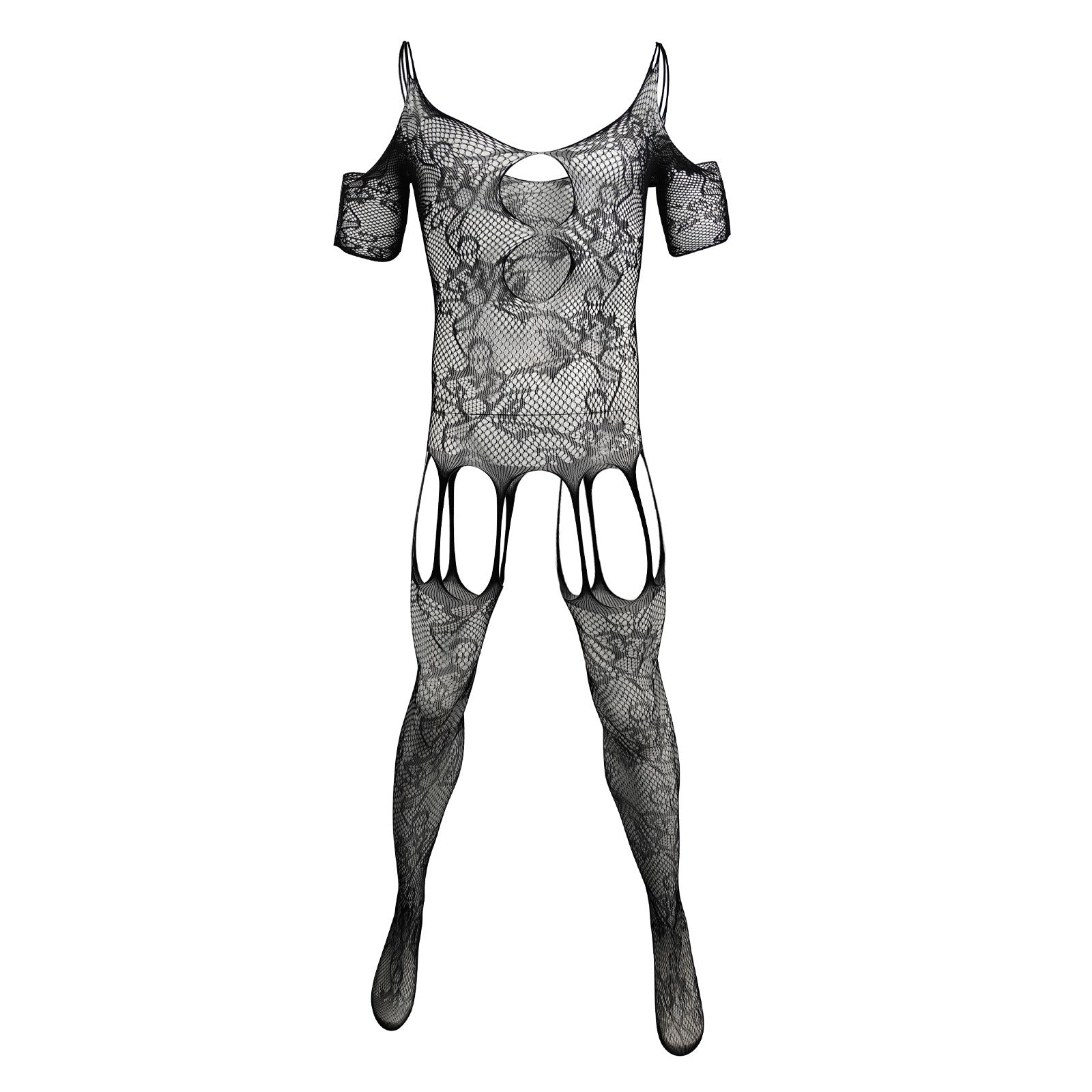 Image of Men’s fishnet one-piece underwear Japanese pseudo-girl sexy cut-out suspender one-piece tight mesh tights tight